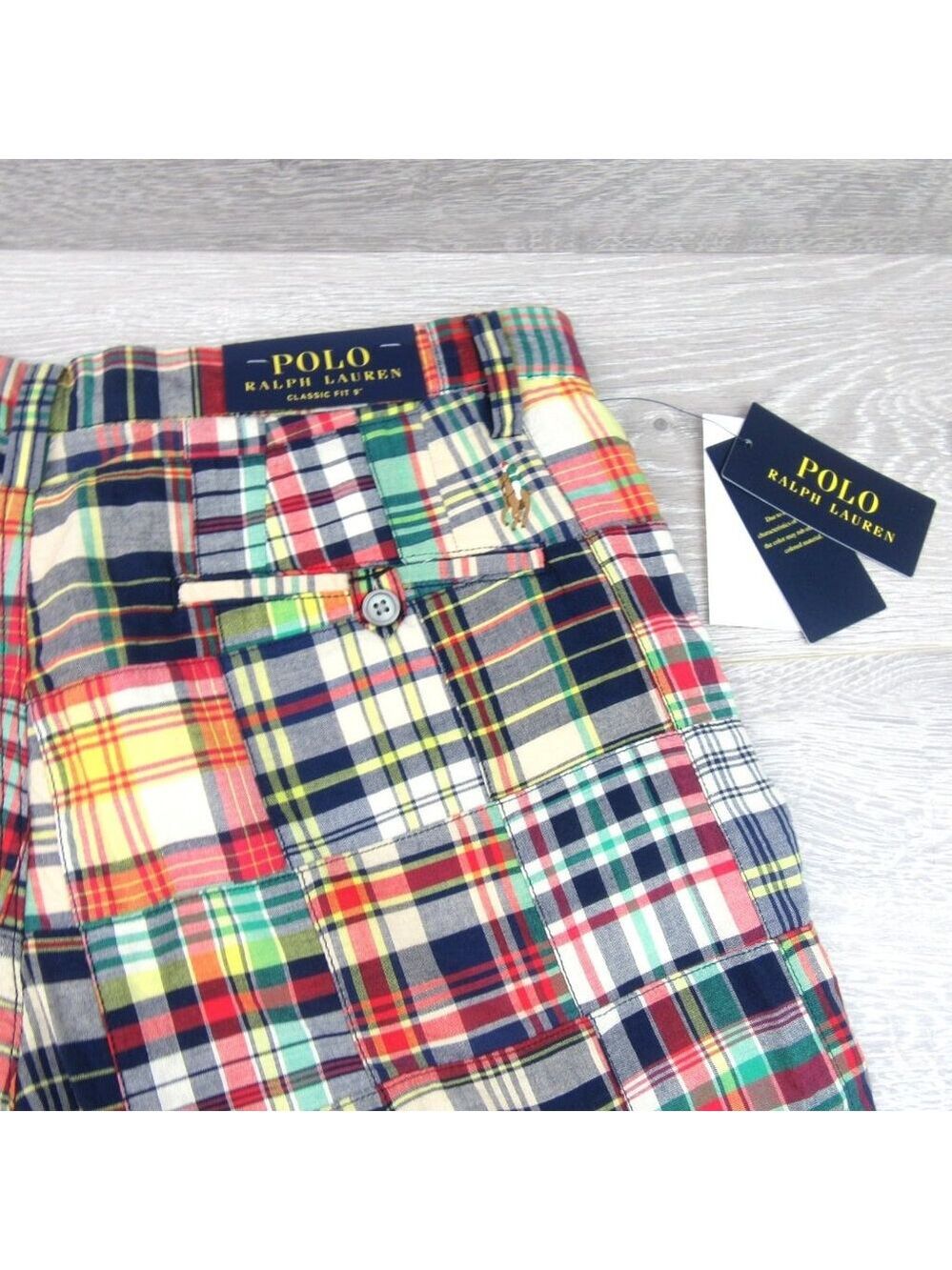 Polo Ralph Lauren Patchwork Madras Chino Shorts Classic Fit 9" Men's Size 30 NEW - Picture 8 of 15